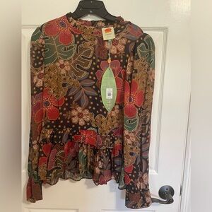 FARM Rio Women's Floral Blouse - Red, Green, Brown
